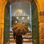 صور من تساقط الثلوج في باحات المسجد الأقصى المبارك